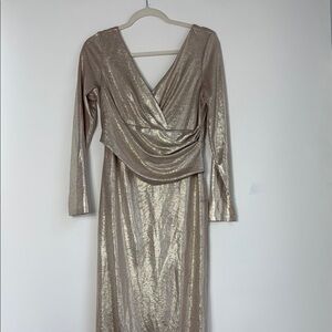 Eliza J Gold Ruched Wrap Gown size 10P